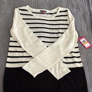 Vince Camuto Black and Cream Striped Sweater